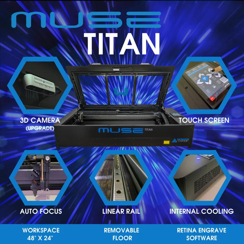 FSL Muse Titan CO₂ Laser Cutter & Engraver (48" × 24") – Large-Format Production System (75W / 90W / 100W)