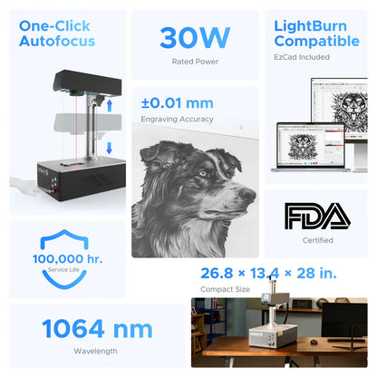 OMTech MOPA 20W / 30W / 60W Autofocus Fiber Laser Marking Machine