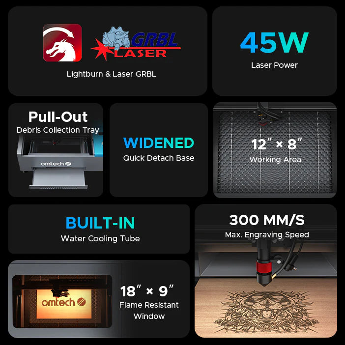OMTech K40+ 45W Desktop CO₂ Laser Engraver and Cutter