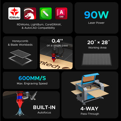 OMTech Maker AF2028-80 90W CO₂ Laser Cutter & Engraver with Autofocus
