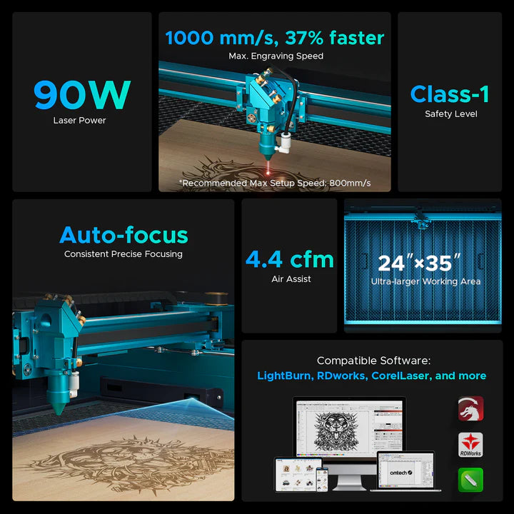 OMTech Pronto 40 90W CO₂ Laser Cutter & Engraver with Autofocus