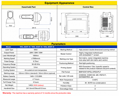 WSL-M30F-III / WSL-M50F-III Portable Fiber Laser Marker