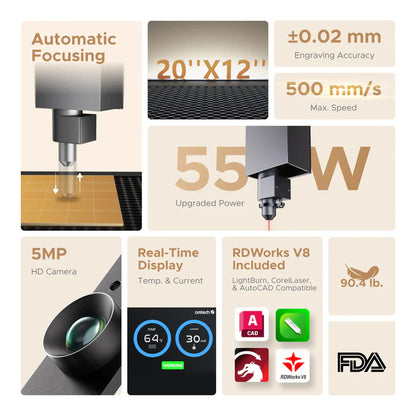 OMTech Polar Lite 55W Desktop CO₂ Laser Engraver and Cutter